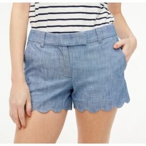 J Crew 100 Cotton Chambray Short with Scalloped Hem Size 12